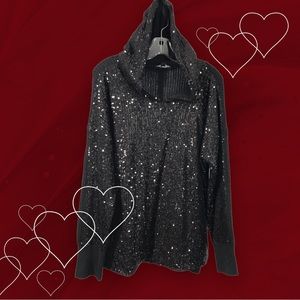 INC International Concepts Black Front Sequins Elegant Hoodie Size 1X.